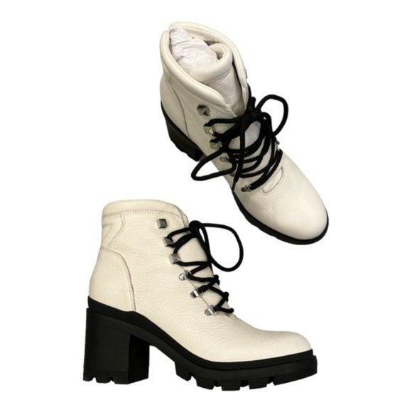MARC FISHER Kini Ivory Leather Block Heel Bootie - Size 8.5 - Picture 7 of 7